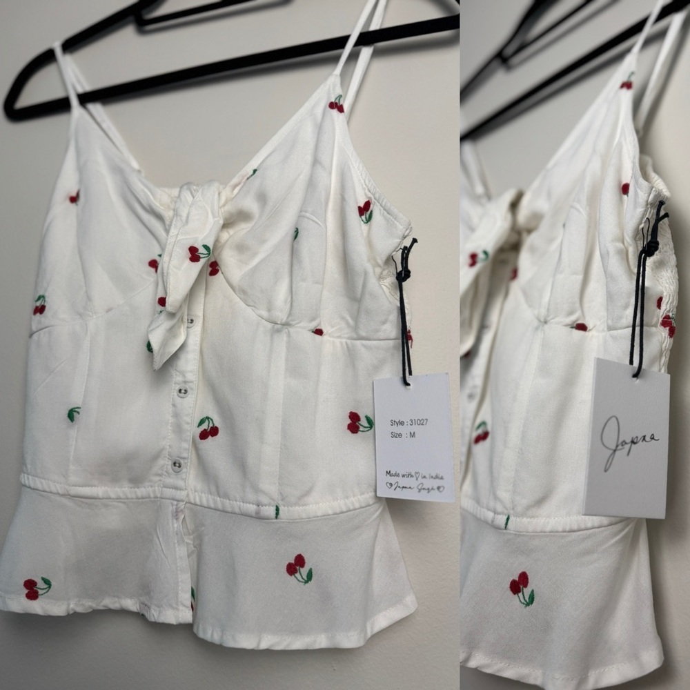 Japna White Crop Top Cherries Size Medium NWT - Picture 1 of 5